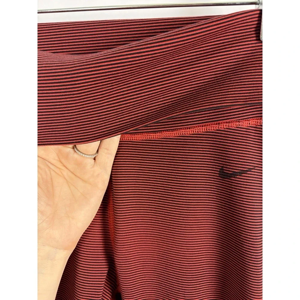 Nike Dri-FIT Foldover Capri Leggings Women's Small Red Black Striped Athletic